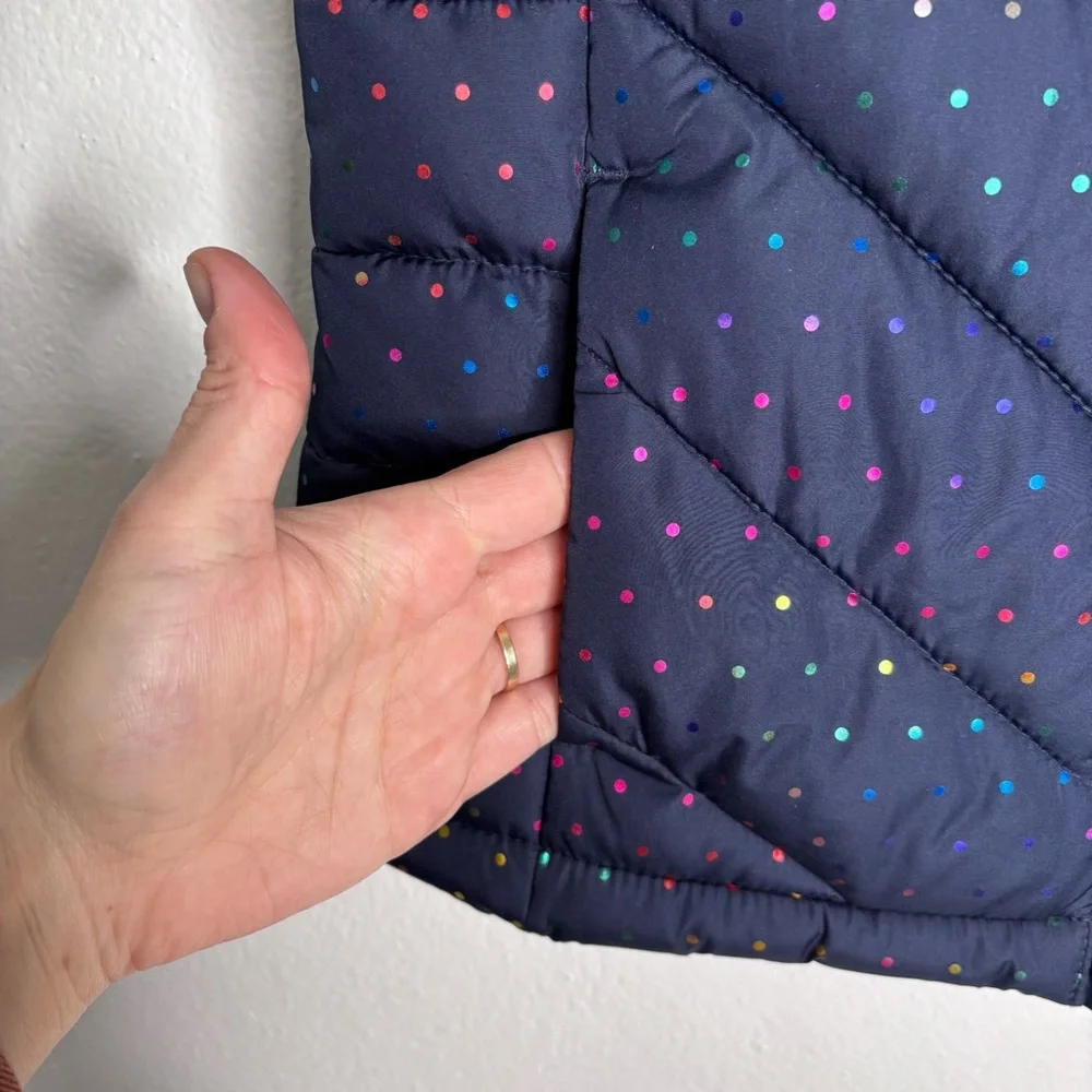 Gap Kids Cold Control Metallic Rainbow Dot Navy Puffer Vest size M EUC
